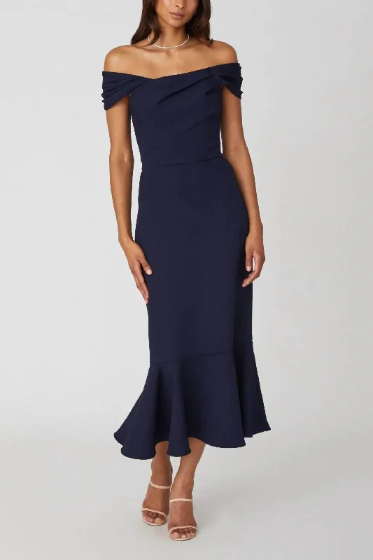 off-the-shoulder midi dressesMidnight Bridget Dress In Navy