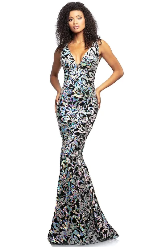 Formal Dress for Fashion WeeksJohnathan Kayne - 2106 Sleeveless V Neck Sequin Velvet Mermaid Gown