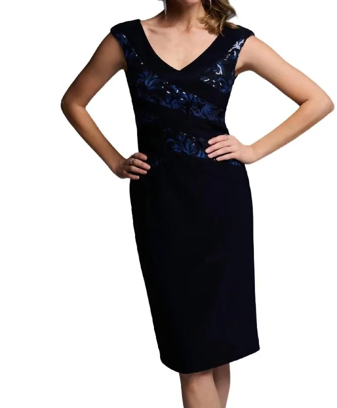 midi dresses with pockets and sleevesSequin Back Zipper Dress In Midnight Blue