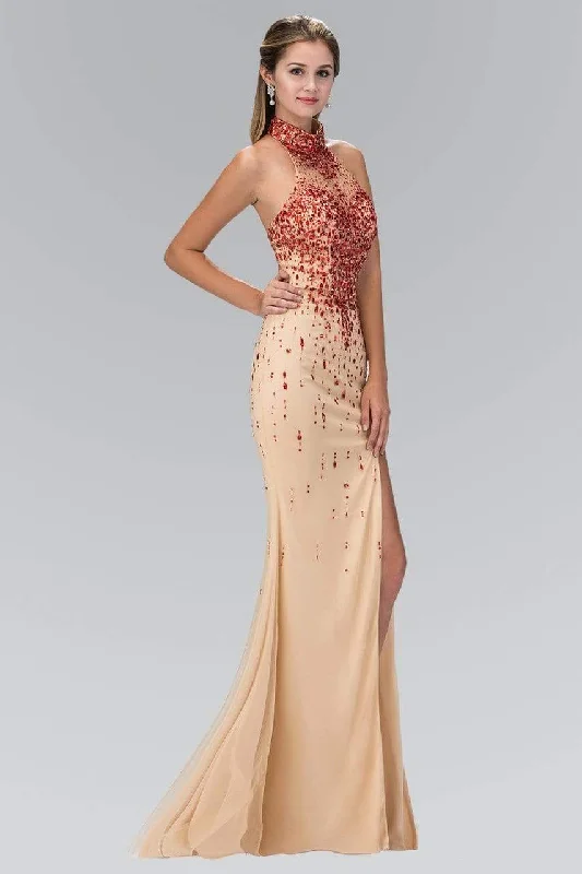 Formal Dress for Garden WeddingsElizabeth K - GL2147 Jeweled High Neck Trumpet Gown