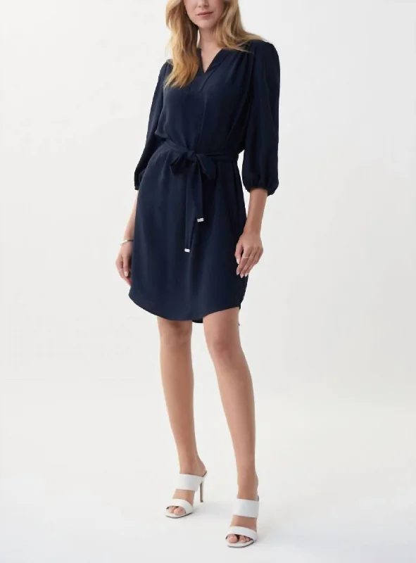 tall women's midi dresses3/4 Sleeve Dress In Midnight Blue