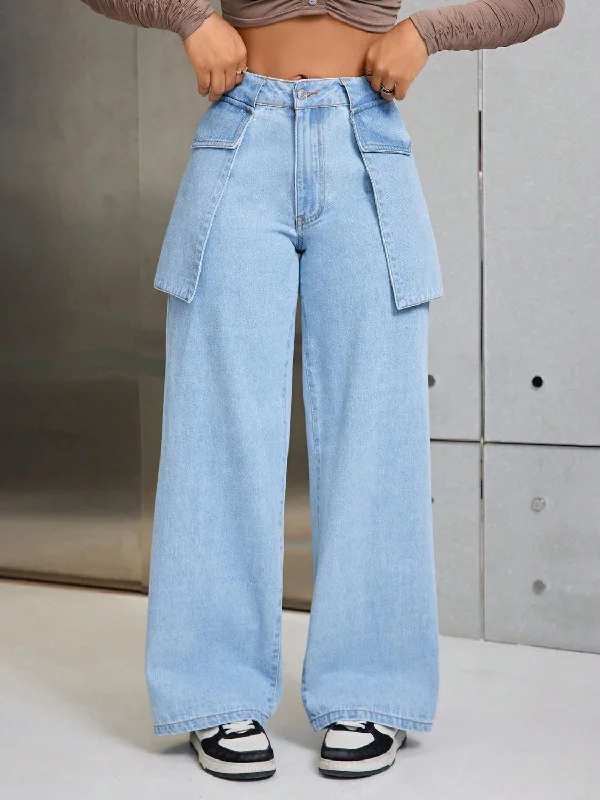 women's denim jeans for a bohemian lookWide Leg Jeans with Pockets