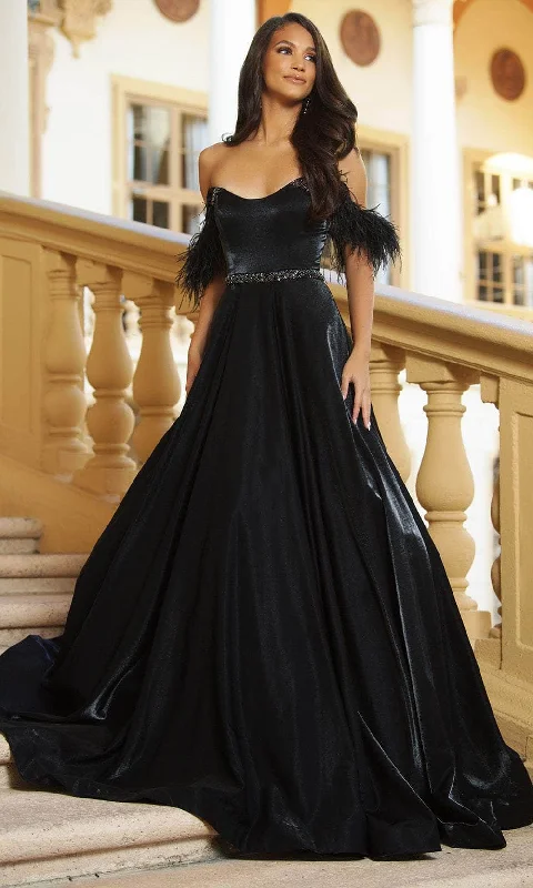 Plus Size Formal Dresses OnlineAva Presley 28570 - Feather Off-Shoulder Ballgown