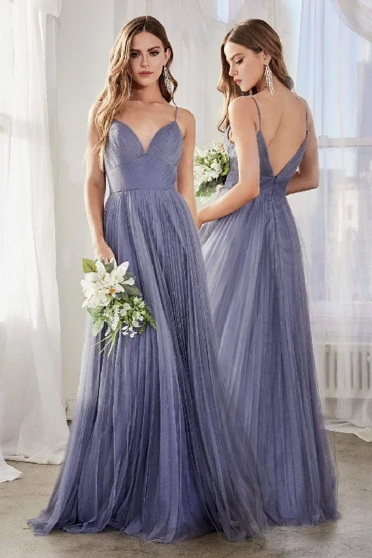 Formal Dress for Small WeddingsCinderella Divine - CD184 Sleeveless Pleated Tulle A-Line Gown