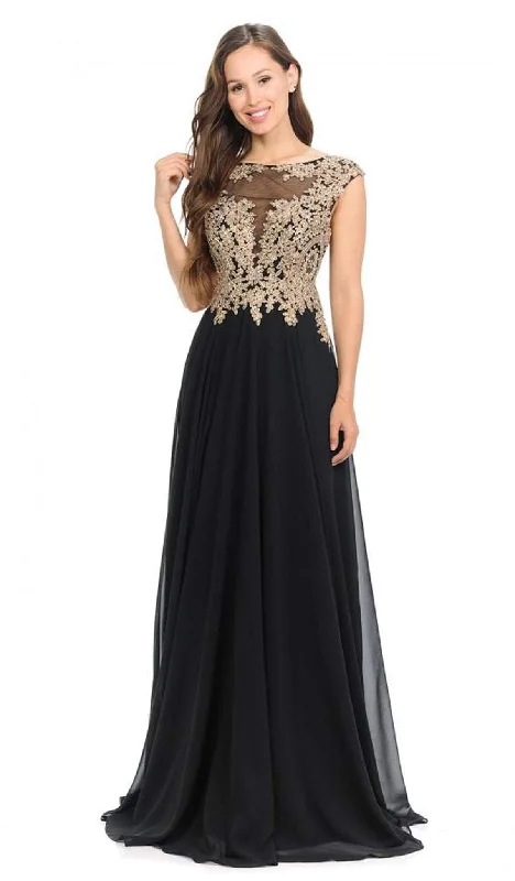 Formal Dress for Emmy AwardsLenovia - 8123 Cap Sleeve Applique Embroidered Chiffon Long Gown