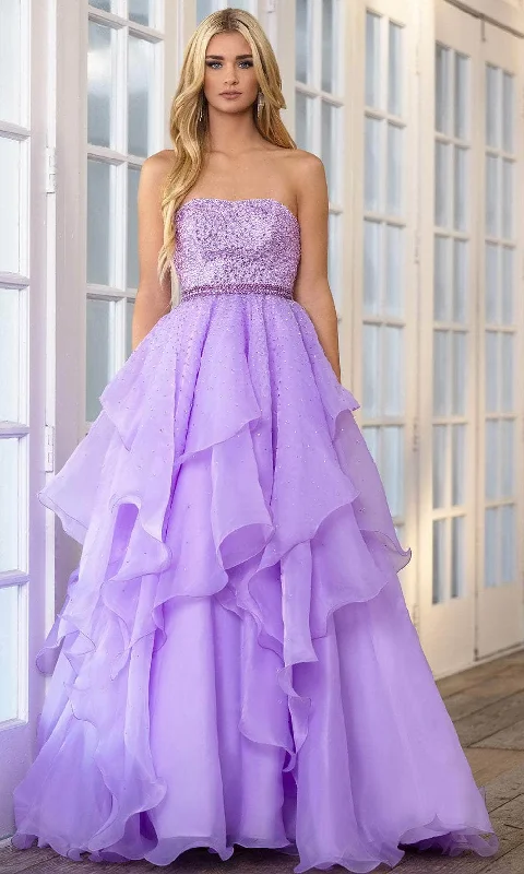 Formal Dress for Bat MitzvahsAva Presley 39561 - Strapless Embellished Ruffled Ballgown