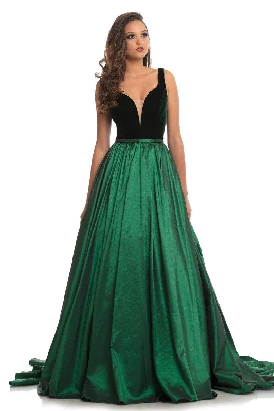 Formal Dress for Cruise Ship EventsJohnathan Kayne - Plunging Illusion Sweetheart Velvet Gown 9016 - 1 pc Emerald In Size 12 Available