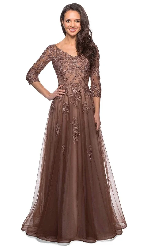 Formal Dress for EveningsLa Femme - 27908 Floral Lace V-Neck A-line Gown