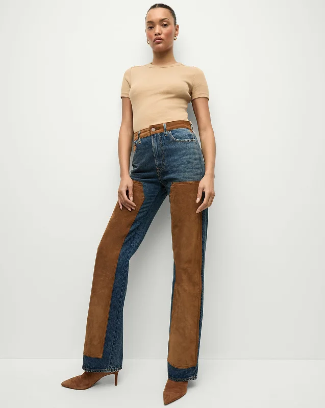 women's denim jeans with adjustable waistbandsDylan Suede-Patchwork Straight-Leg Jean