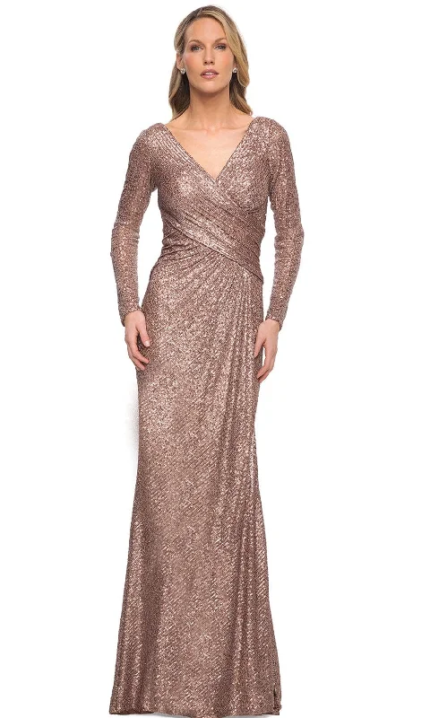 Formal Dress for Beauty ContestsLa Femme 30310 - Sequined Long Sleeves V-Neck Gown