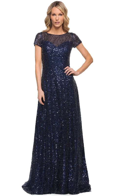 Formal Dress for Museum GalasLa Femme 30122 - Glimmering Short Sleeve Beaded Gown