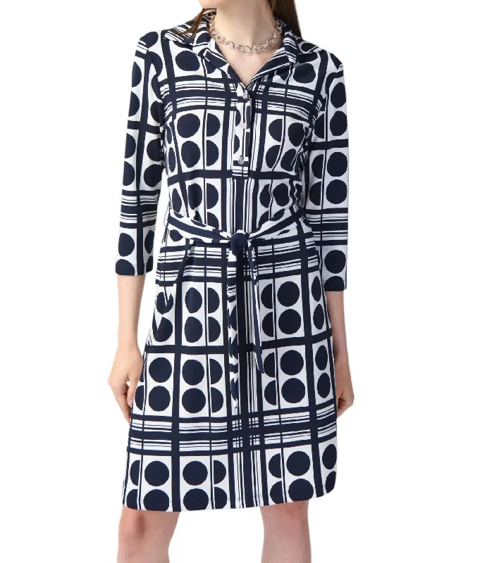 two-piece midi dressesGeometric Print Shirt Dress In Vanilla/midnight Blue