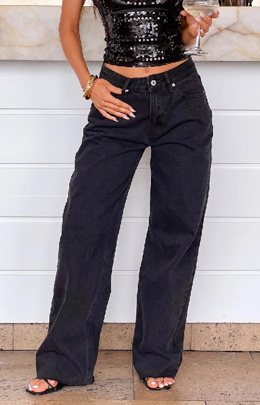 women's denim jeans for a night at the clubShe's Yours Black Wide Leg Boyfriend Jeans