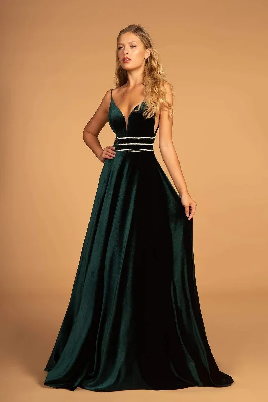 Formal Dress for Eco-Friendly ThemesElizabeth K - Illusion Plunging Velvet Long Gown GL2584