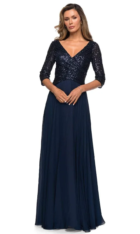 Formal Dress for Winter WeddingsLa Femme - 27998 V-Neck A-Line Mother of the Groom Long Gown