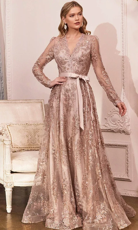 Formal Dress for Day WeddingsCinderella Divine CD233 - Long Sleeve V-neck Gown