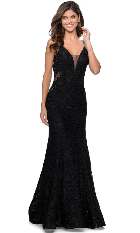 Formal Dress for Masquerade BallsLa Femme - 28355 Plunging V-Neck Trumpet Gown