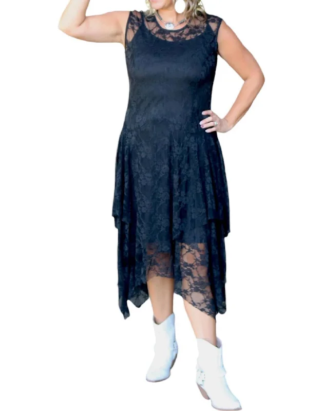 midi dresses made of silkMidnight Lace Dress In Black