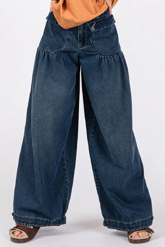 women's denim jeans with raw hemsSAGE + FIG Mid-Rise Cargo Jeans with Pockets