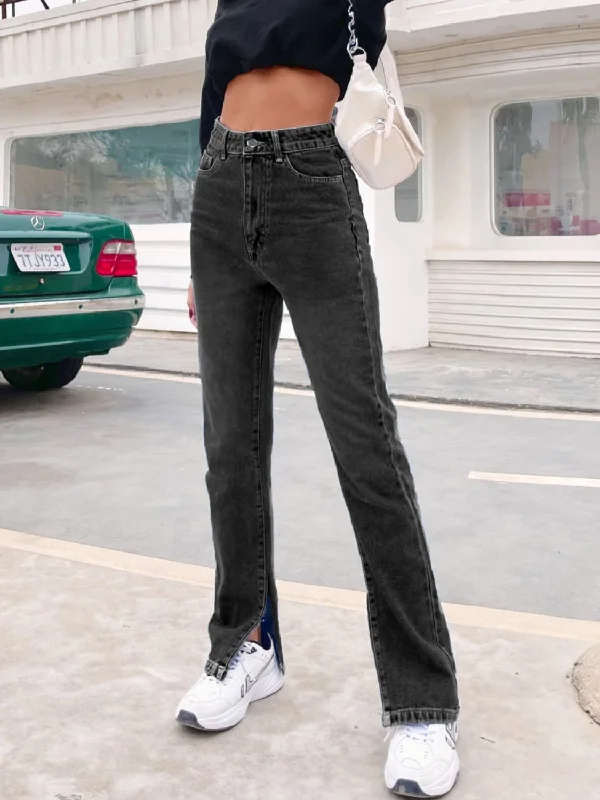 women's denim jeans for a comfortable fitSide Slit High Waist Jeans with Pockets