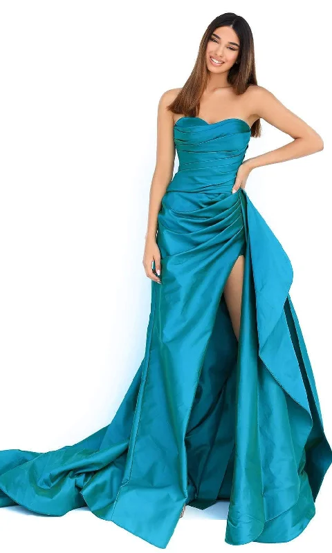 Formal Dress for Vintage ThemesTarik Ediz - 50868 Strapless Sweetheart Pleated Bodice High Slit Gown