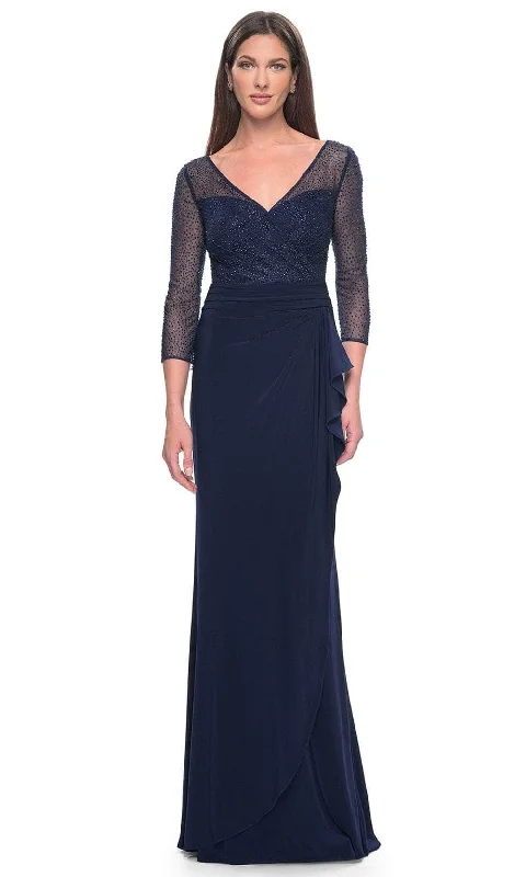 Formal Dress for Runway ShowsLa Femme 31777 - Illusion V-Neck Rhinestone Formal Dress