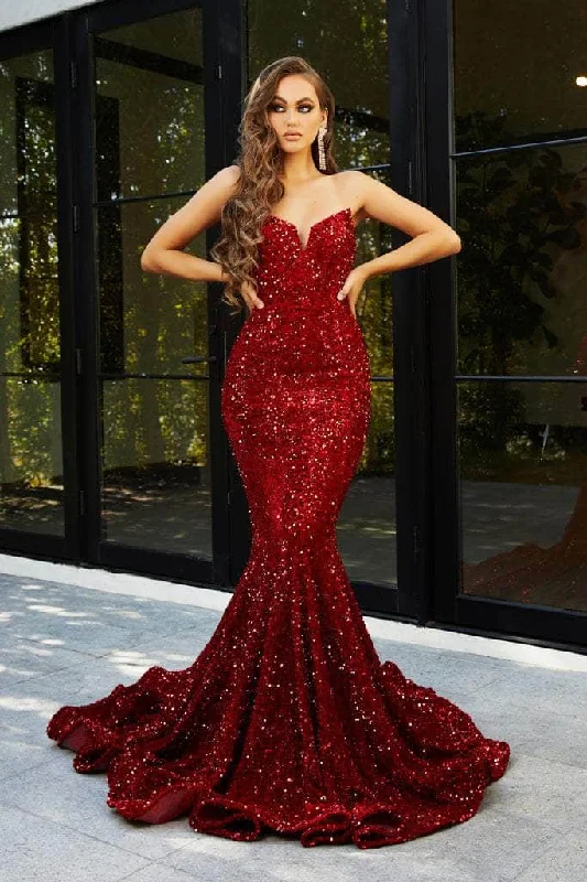 Formal Dress for Formal Day EventsPortia and Scarlett - PS21208 Strapless Velvet Sequin Gown