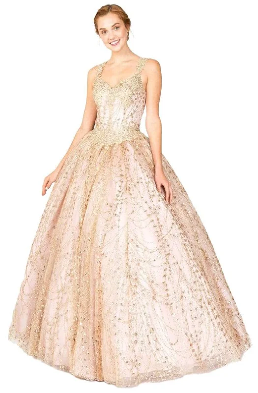 Formal Dress for Vintage ThemesEureka Fashion - Embellished V-neck Glitter Ballgown