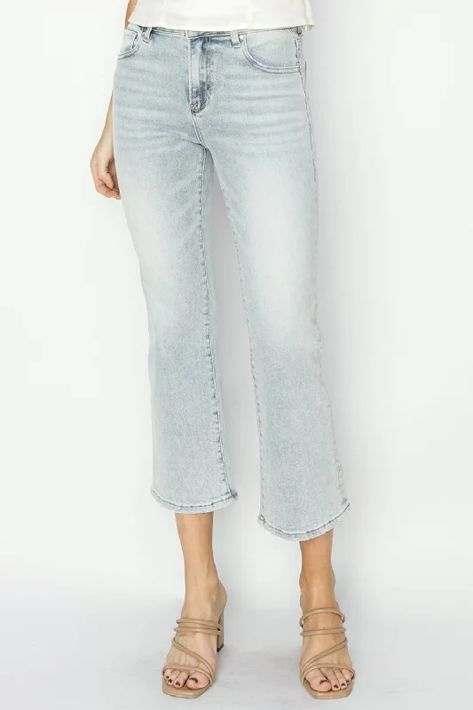 women's denim jeans with lace trimRISEN Full Size Mid Rise Cropped Flare Jeans