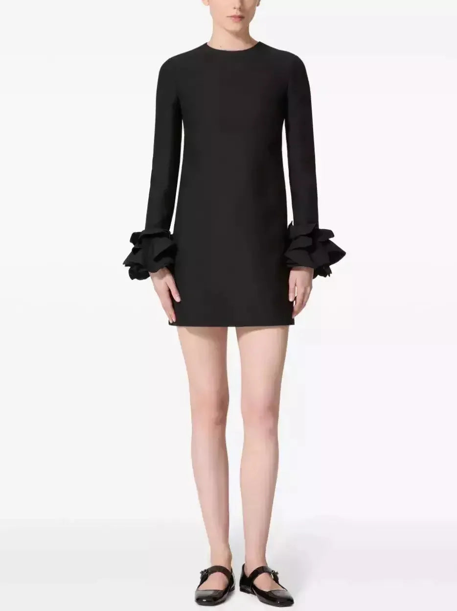 high-slit Mimi dresses for a bold lookRuffle-Cuff Shift Mini Dress in Black