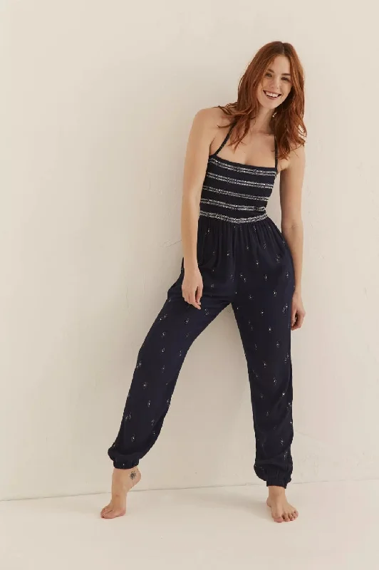 women's jumpsuits for travelFatFace lightweight navy  Natalie Irate Geo jumpsuit - size 12