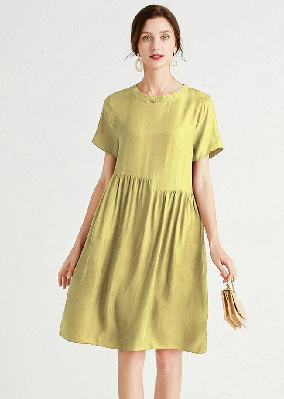 midi dresses for partiesBohemian Yellow Elegant Loose Summer Short Sleeve Mid Dress