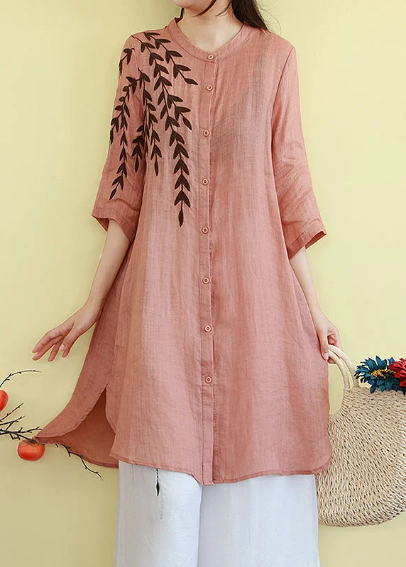 casual midi dressesClassy Orange Embroidered Linen Mid Dresses Summer