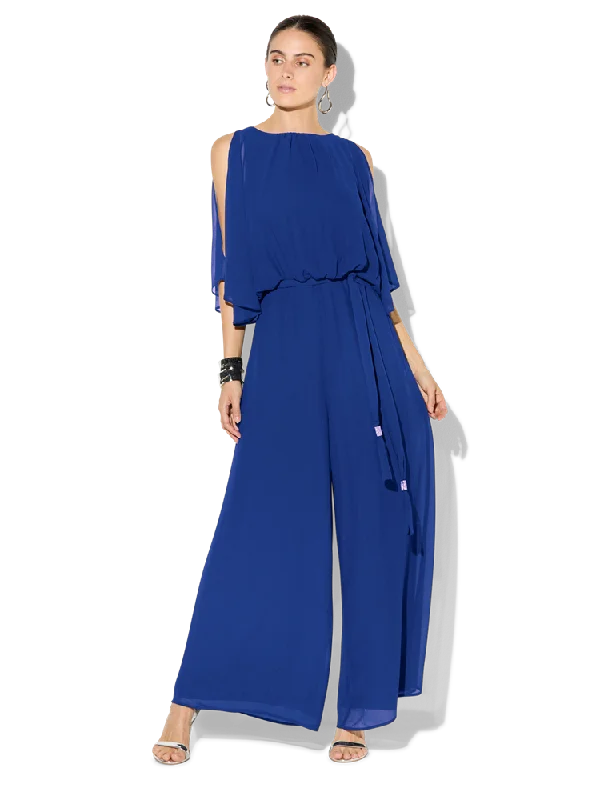 women's wide-leg jumpsuitsLucien Sapphire Chiffon Jumpsuit