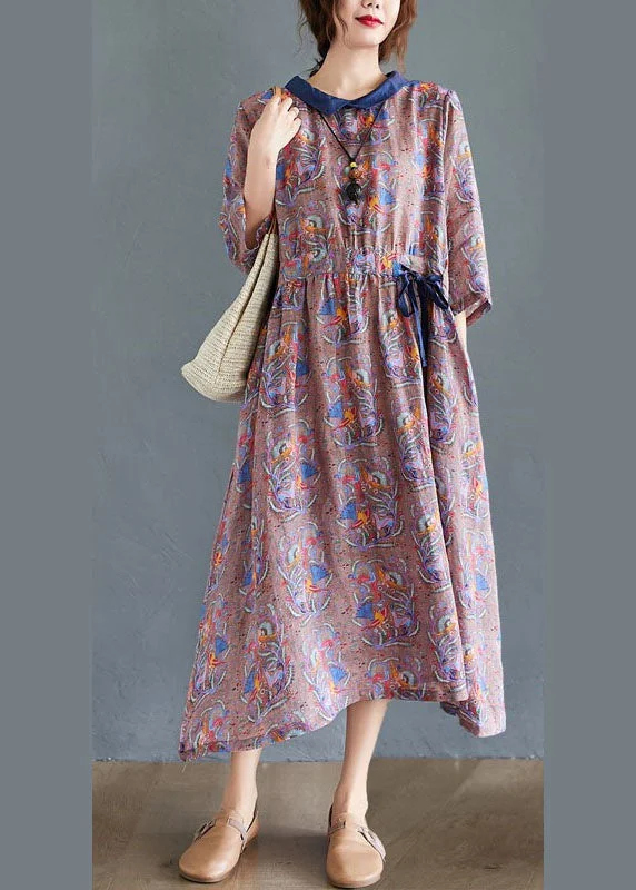 midi dresses in floral printsBoho Tie Waist Print Pockets Fall Mid Dress Half Sleeve