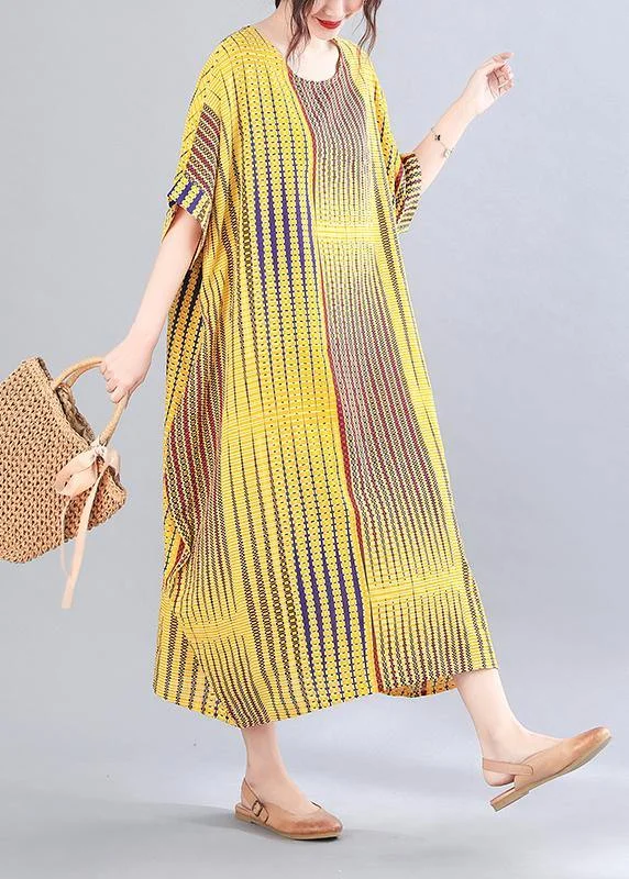 midi dresses with bow detailsBeautiful Yellow Striped Chiffon Oversize Summer Mid Dress