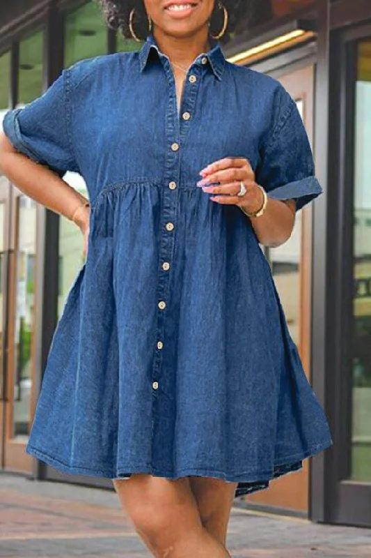 short lace Mimi dresses for casual eleganceSolid Color Denim Casual Single Breasted Mini Dress