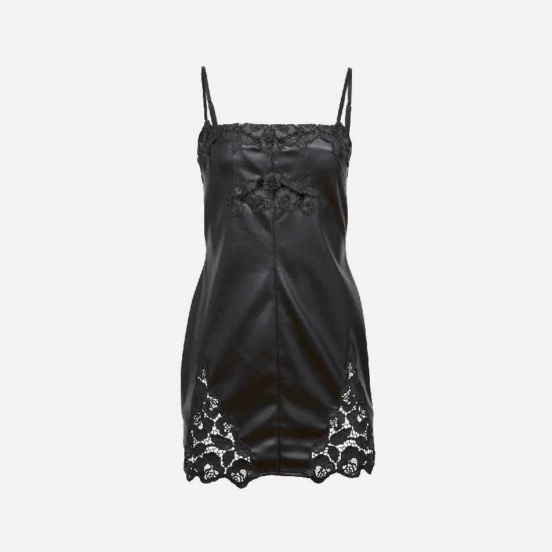 long Mimi dresses for evening wearFleur du Mal Leather Guipure Embroidery Mini Dress - Black