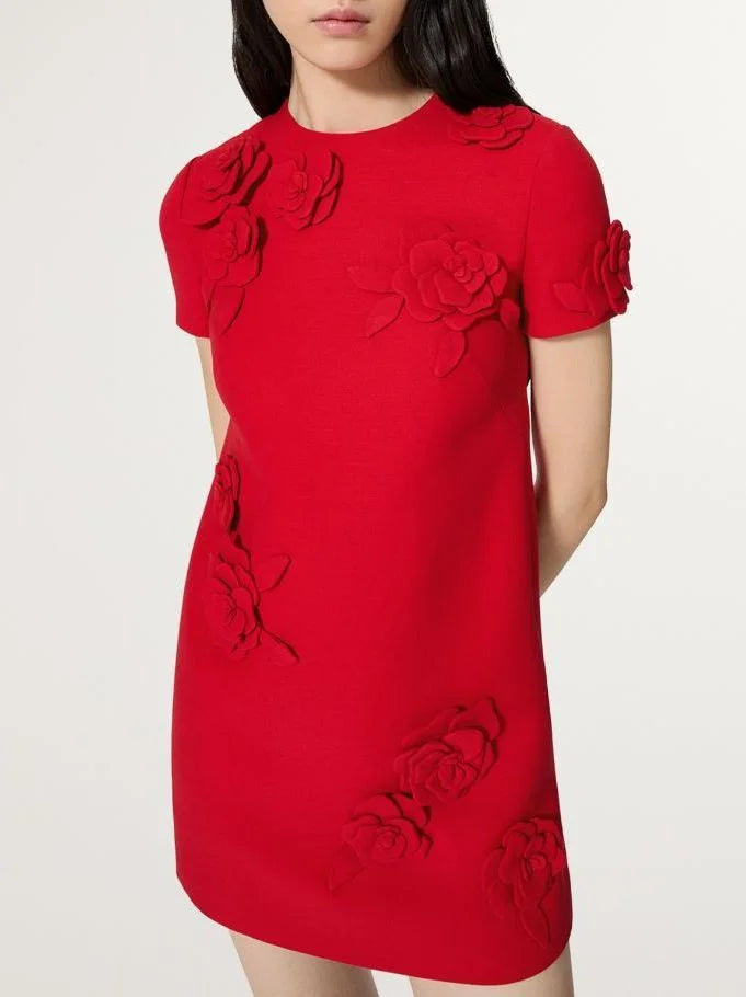 elegant high-low Mimi dresses for promsRose-Appliqué Mini Dress in Red