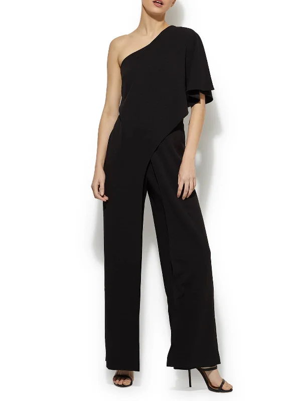 women's ankle-length jumpsuitsHarper Black One Shoulder Jumpsuit