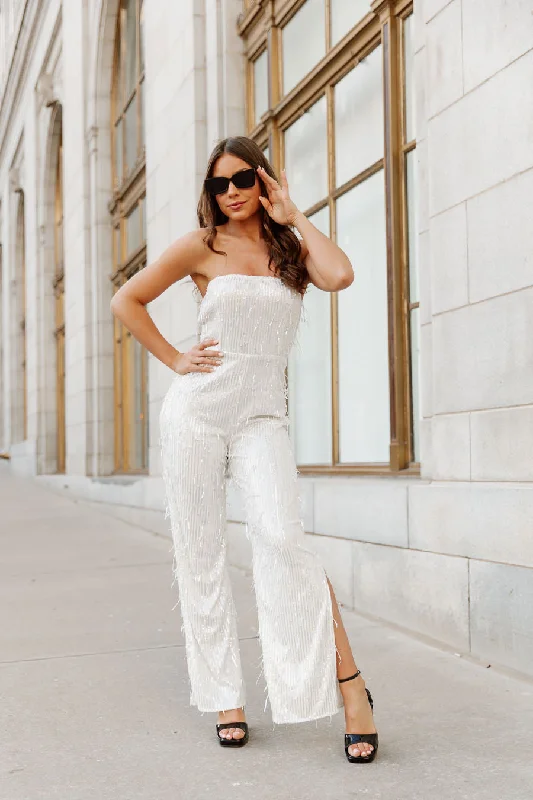 women's jumpsuits for cozy daysGEMMA SEQUIN JUMPSUIT IN IVORY