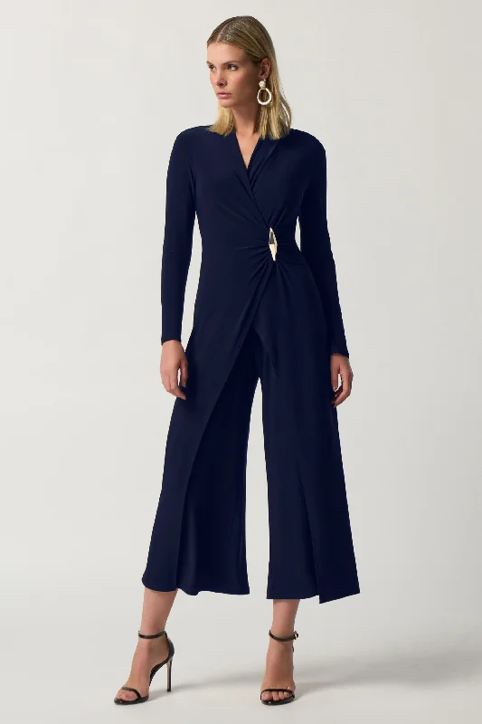 women's jumpsuits with cinched waistsMIDNIGHT BLUE WRAP JUMPSUIT