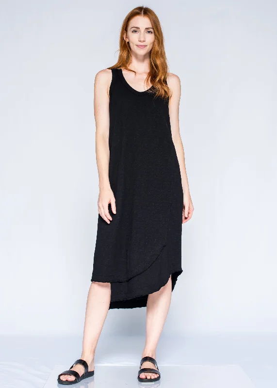 long midi dressesSlim Midcalf Fractured Shirttail Tank Dress