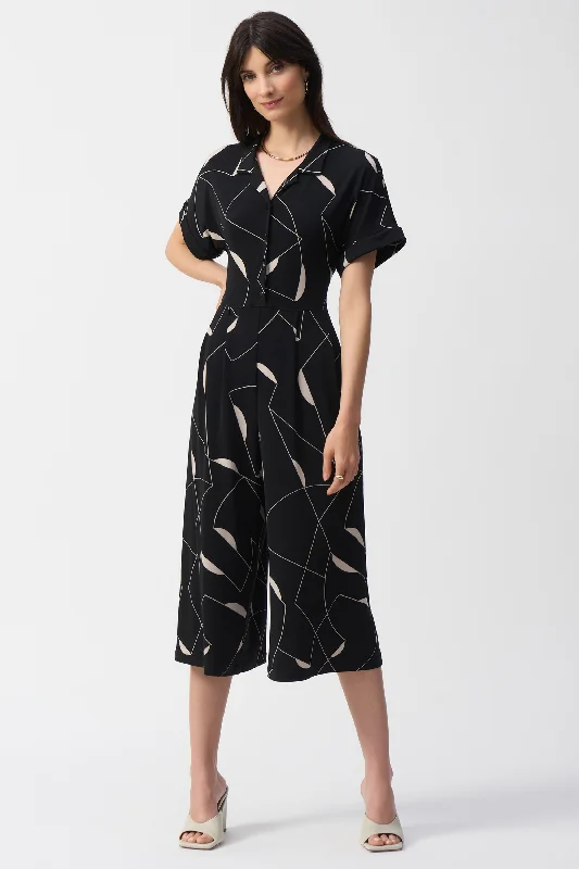 women's jumpsuits with bow tiesGEOMETRIC CULOTTE JUMPSUIT