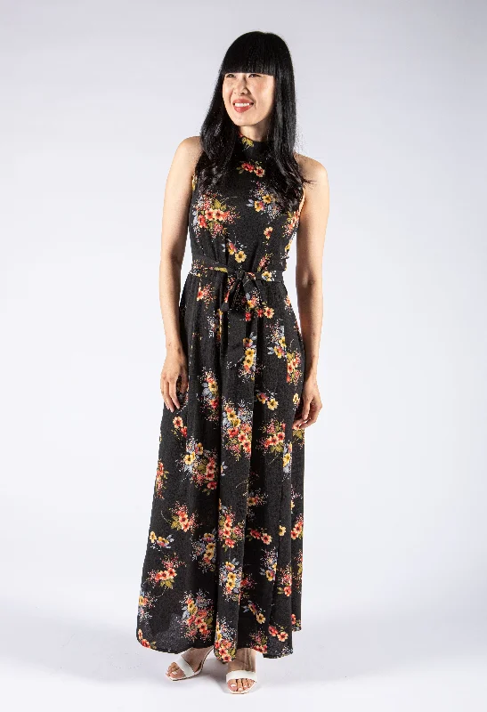 women's jumpsuits for bohemian chicHalter Neck Floral Jumpsuit