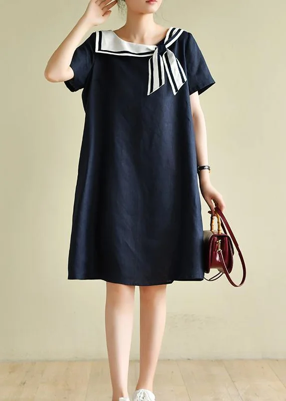 midi dresses with spaghetti strapsCasual navy style collar short sleeve mid-length dress