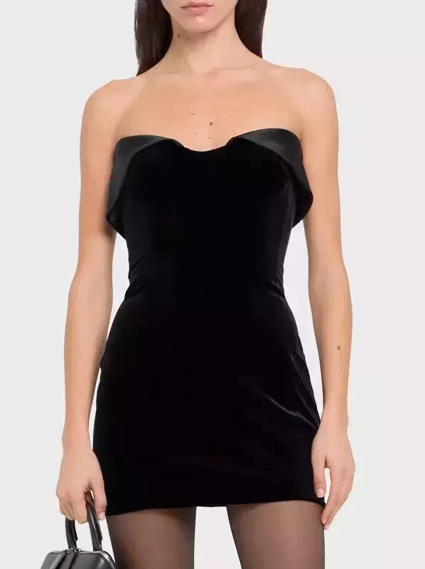 chic and comfortable Mimi dresses for all-day wearVelvet Fold-Over Satin-Trim Mini Dress in Black