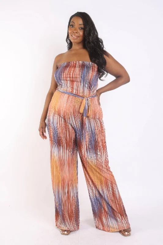 women's jumpsuits for travelPrinted Tube Jumpsuit With Self Belt