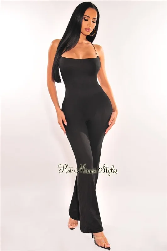 women's jumpsuits with off-the-shoulder sleevesBlack Elastic Straps Crisscross Palazzo Jumpsuit