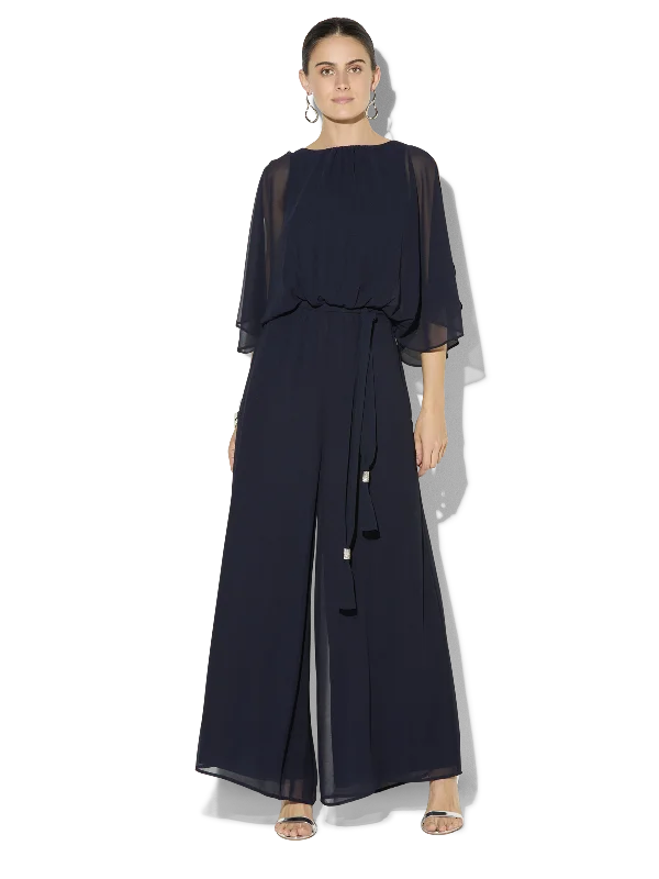 women's jumpsuits with buttonsLucien Navy Chiffon Jumpsuit